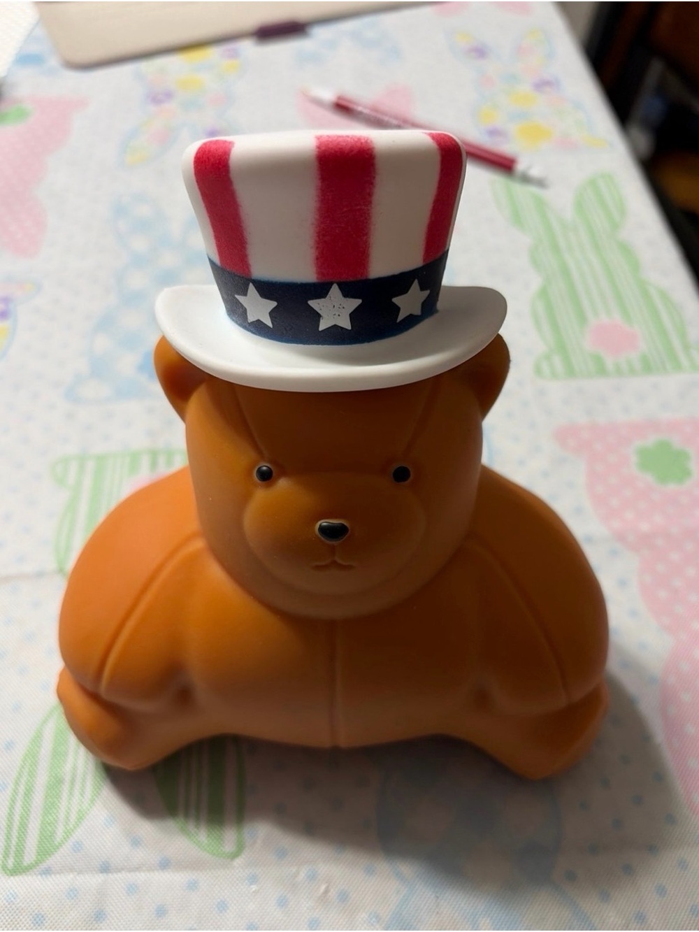 Squishy Patriotic Bear Figurine with Uncle Sam Hat